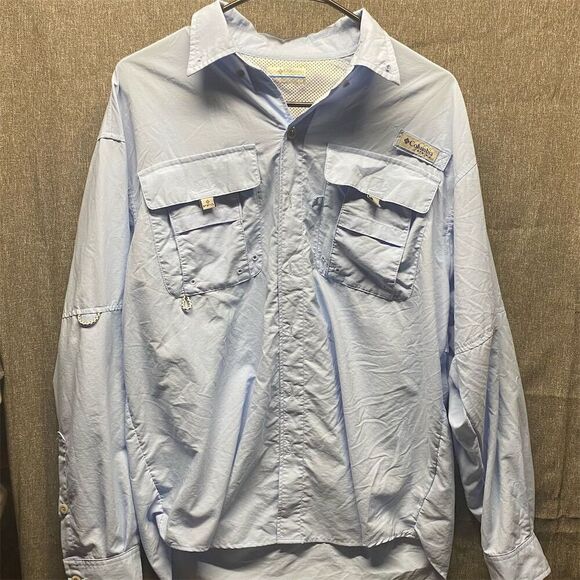 Columbia Men's PFG Bahama II Long Sleeve Fishing Shirt Blue Size S UPF 30 - Picture 1 of 7